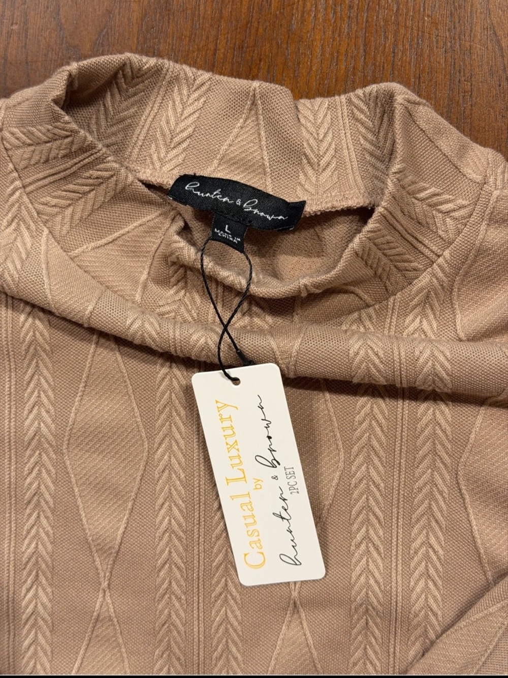 NWT Hunter & Brown Beige Cable Knit Crop Top & Wide Leg Pants Matching Set L - Picture 7 of 7